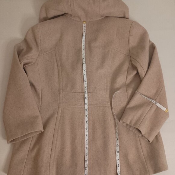 Anne Klein Classic Tan Wool Blend Double Breasted Hooded Coat Women’s L Large - Picture 12 of 16
